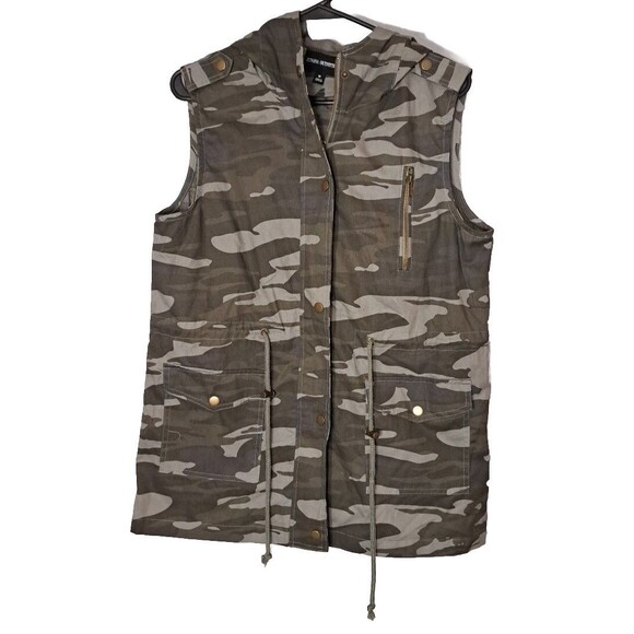 Zenana Outfitters Utility Vest Camo Hooded Sleeveless Jacket Women's Medium - Picture 1 of 9